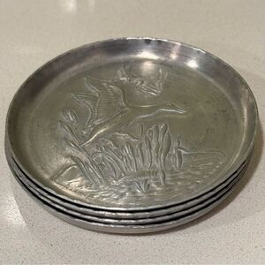 Vintage Aluminum Duck Refreshment Coasters — Set of 4, Mid-Century
